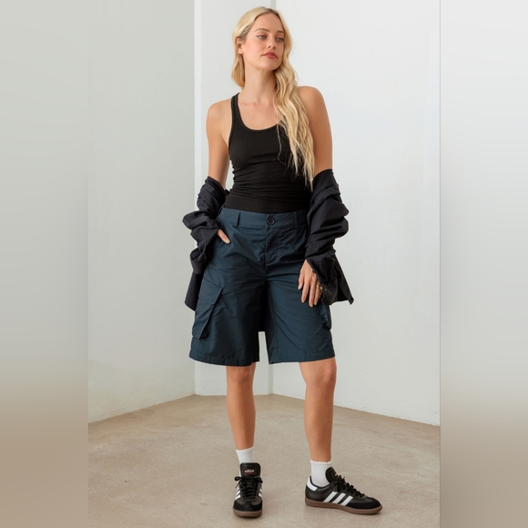 Tasha Apparel Navy Cargo Bermuda Shorts - Picture 6 of 12